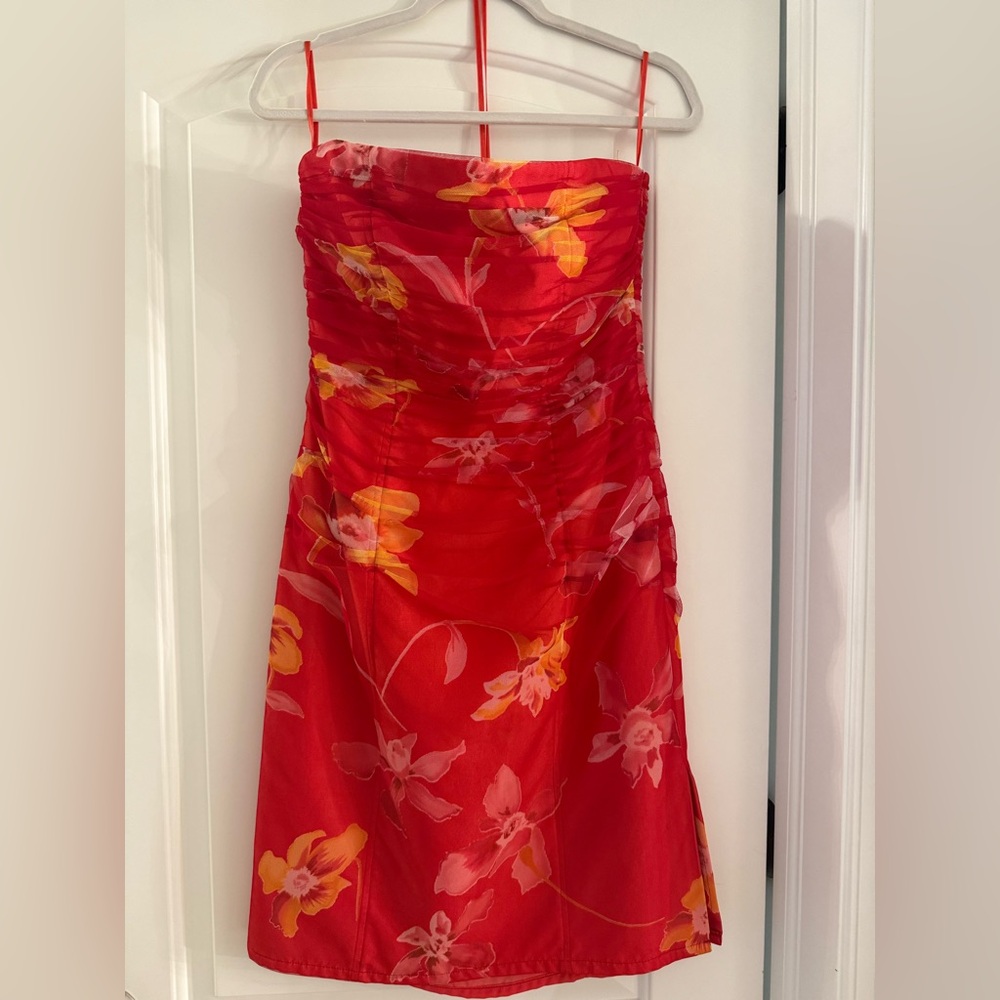 Kay Unger Red and Yellow Strapless Dress